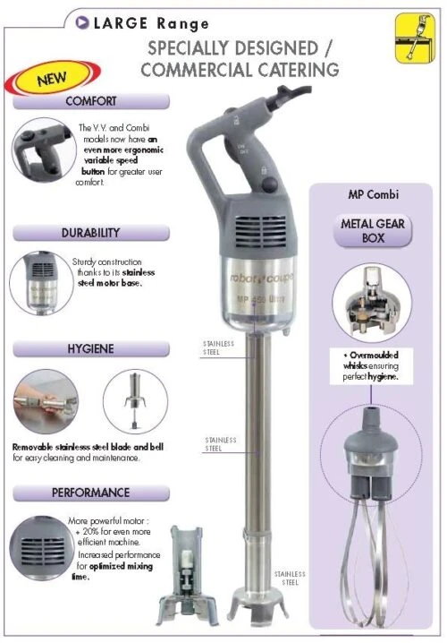 ROBOT COUPE Handheld Power Mixer 450mm 50L MP450 Combi Ultra 4 ROBOT COUPE Handheld Power Mixer 450mm 50L MP450 Combi Ultra - Image 2
